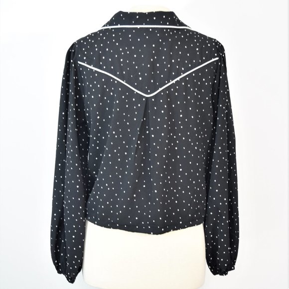 Fanco Lightweight Polka Dot Button Up Drawstring Jacket Blouse Western Black L - Picture 3 of 13